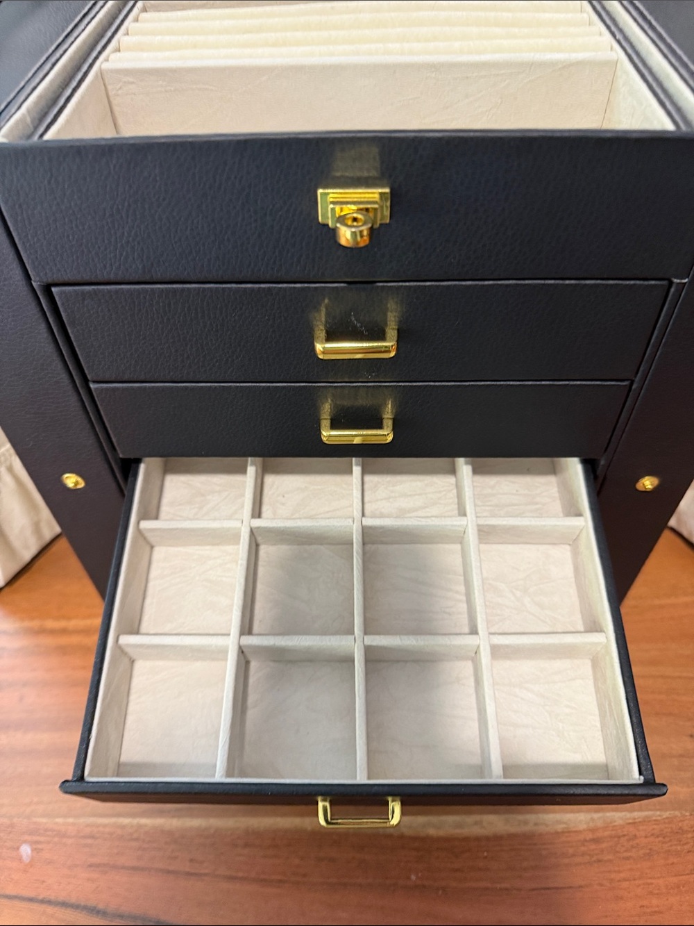 Black Jewelry Storage Chest with Gold Hardware Jewelry Box - Picture 10 of 16